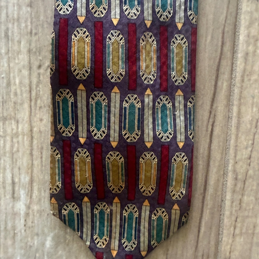 Karl Lagerfeld Mens‎ Geometric Silk Tie Purple Teal Burgundy Art Deco Designer